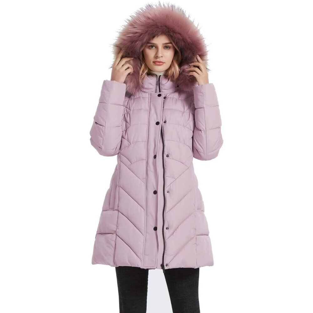 Women's Peachy Beige Winter Warm Thicken Long Outwear Pockets Coat Parka Jacket